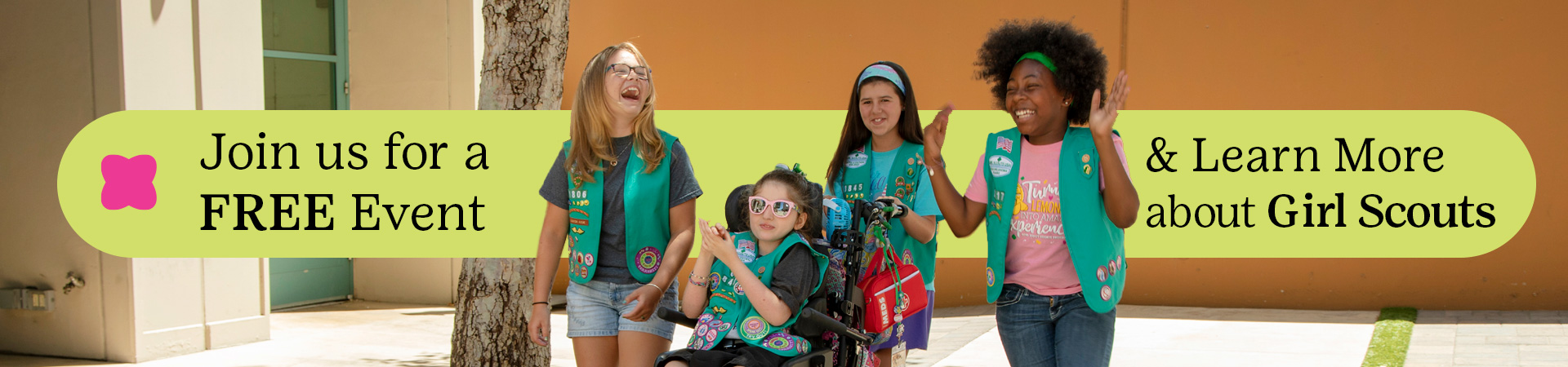  Group of Junior Girl Scouts smiling and laughing outdoors 
